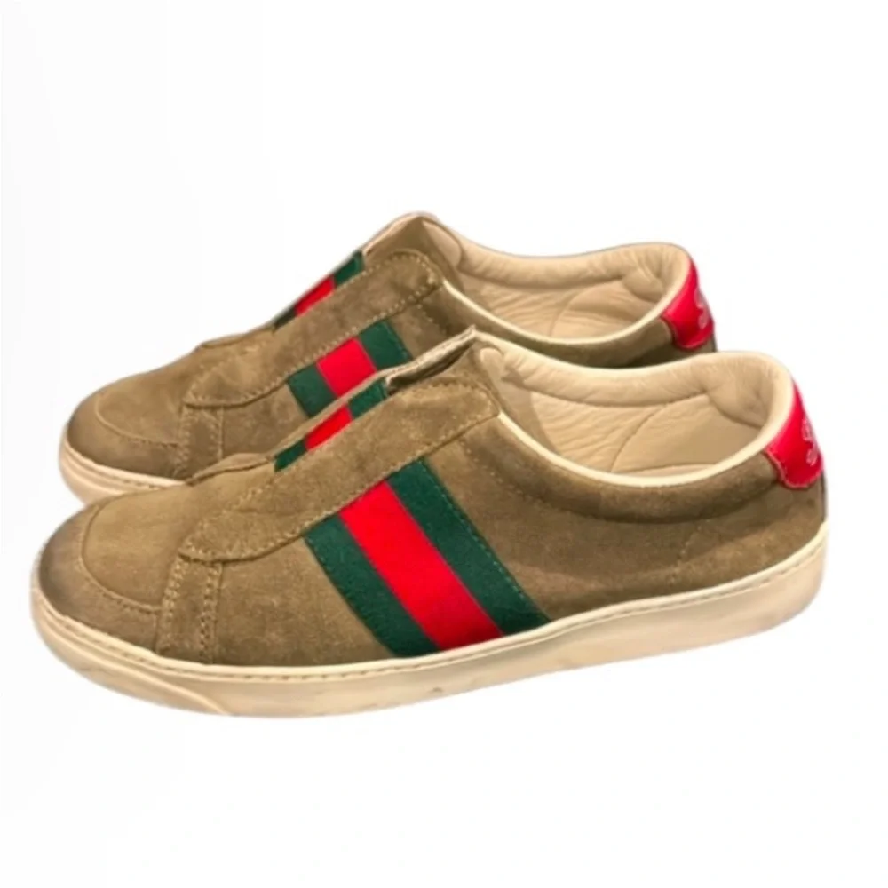 Authentic Gucci luxury designer signature Web suede leather slip on sneakers 13 - Picture 4 of 16